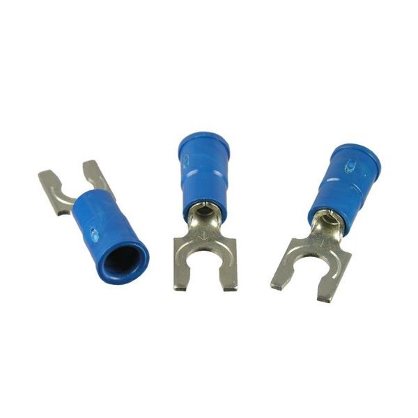 16-14 AWG #8 Stud Locking Blue Spade Terminal Pkg/10 - Click Image to Close